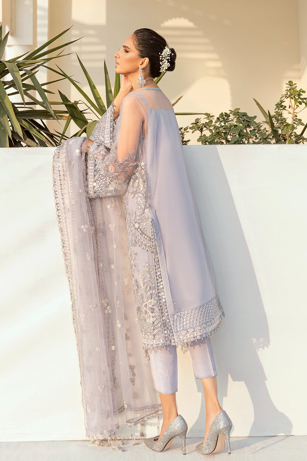 Lilac Embroidered Net Suit
