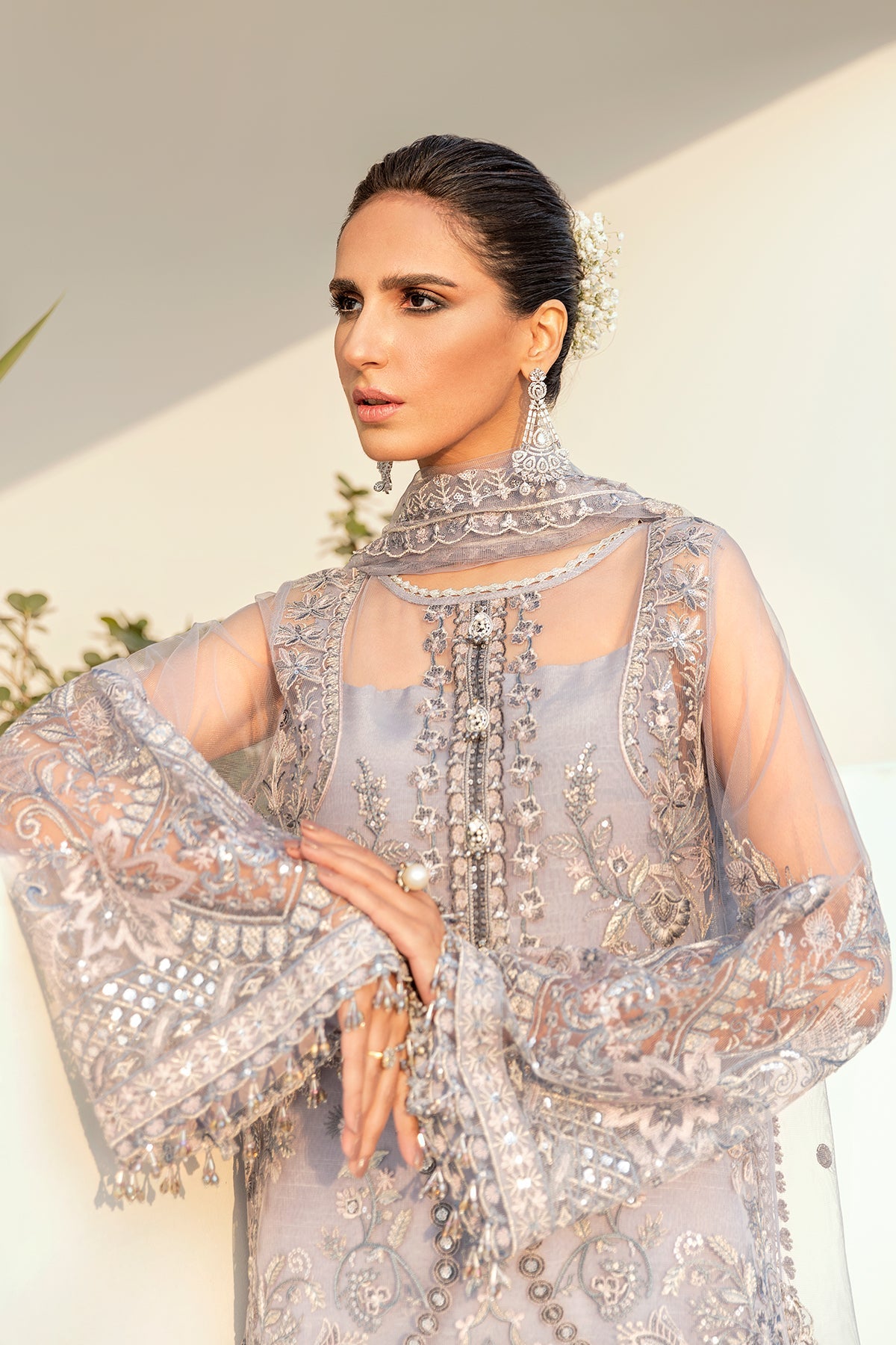 Lilac Embroidered Net Suit