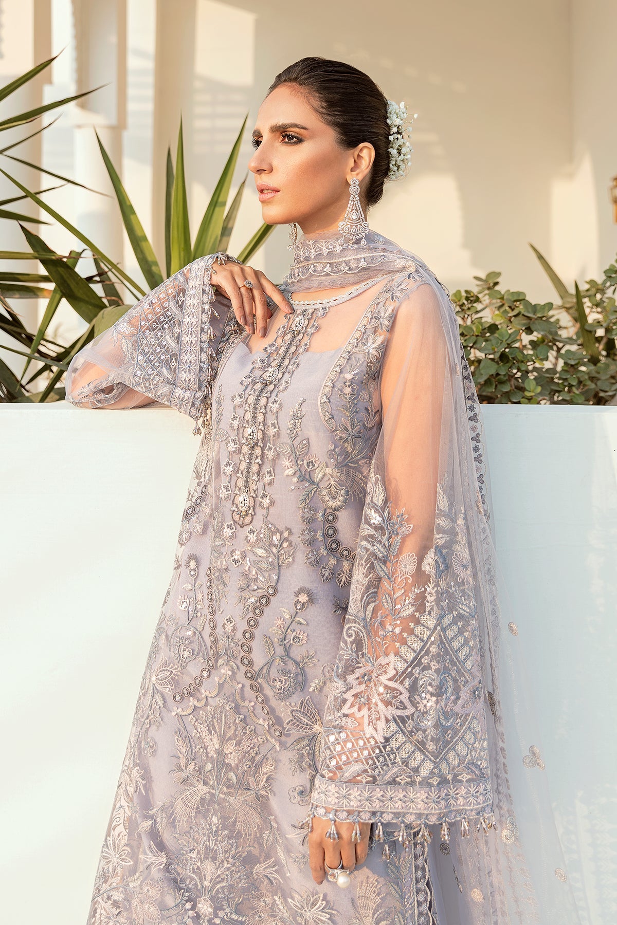 Lilac Embroidered Net Suit