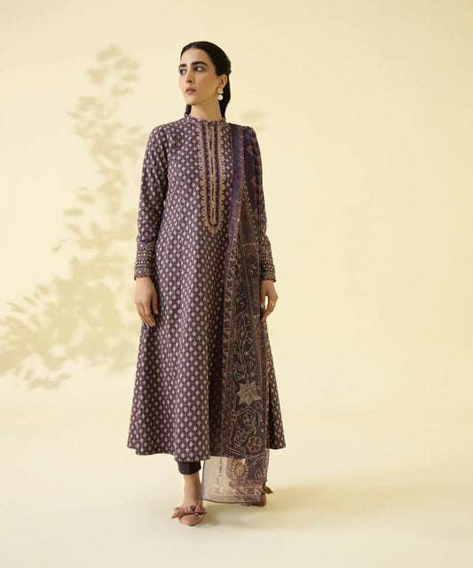 Plum Embroidered Lawn Shirt