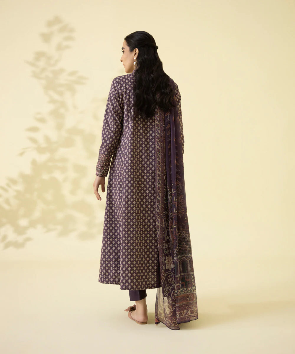 Plum Embroidered Lawn Shirt