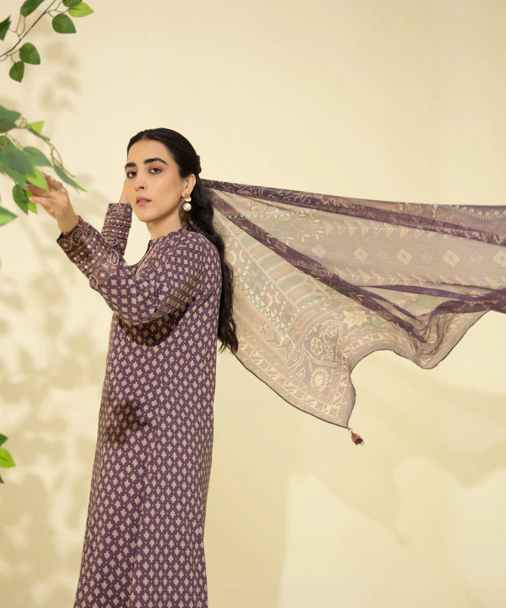 Plum Embroidered Lawn Shirt
