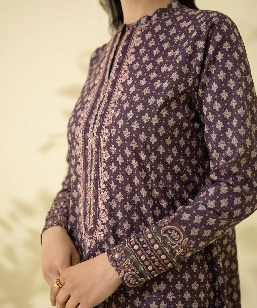 Plum Embroidered Lawn Shirt
