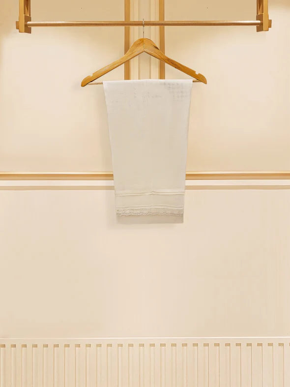 Off White Embroidered Cotton Net Suit
