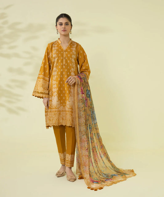 Honey Yellow Printed Lawn Suit