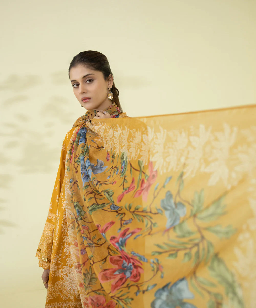 Honey Yellow Printed Lawn Suit