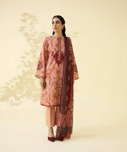 Salmon Pink Embroidered Lawn Suit