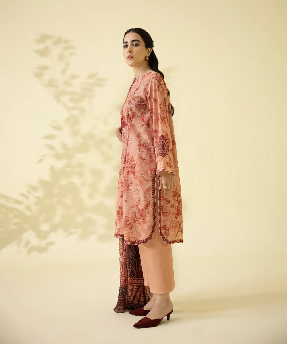 Salmon Pink Embroidered Lawn Suit