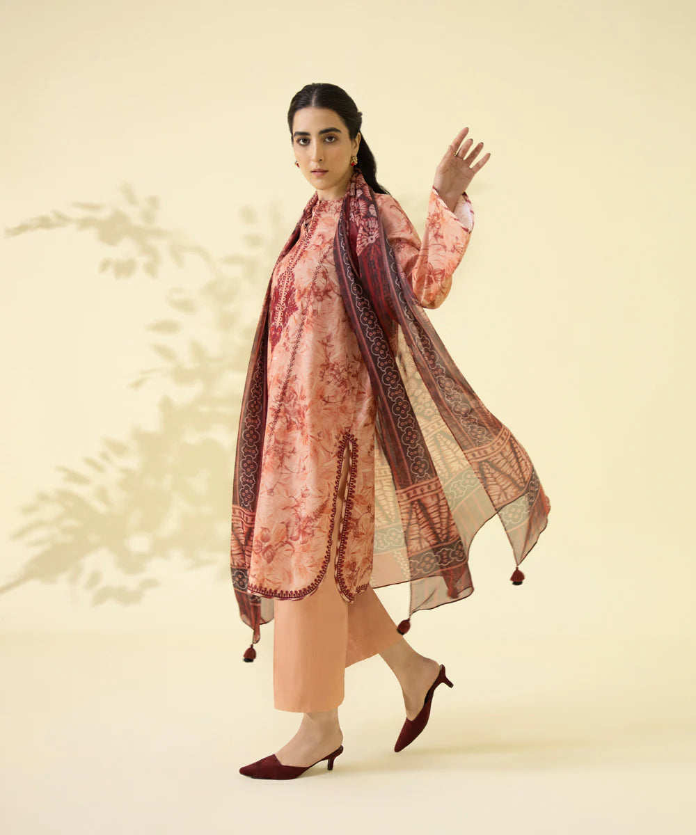 Salmon Pink Embroidered Lawn Suit