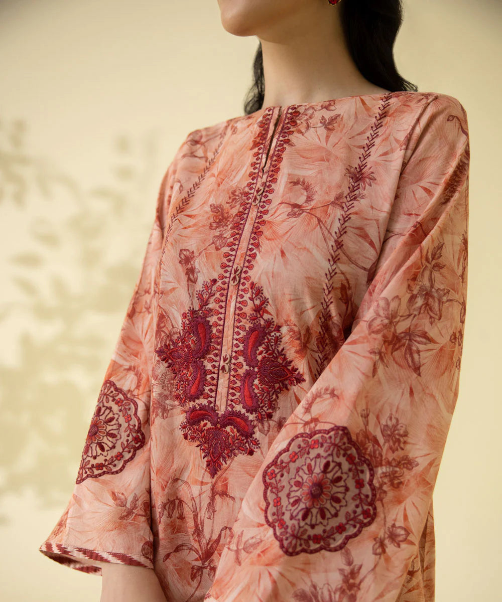 Salmon Pink Embroidered Lawn Suit