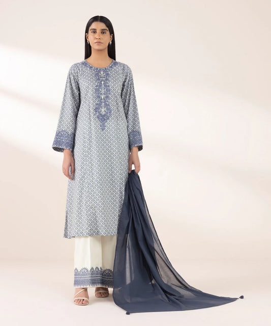 Blue Embroidered Lawn Suit