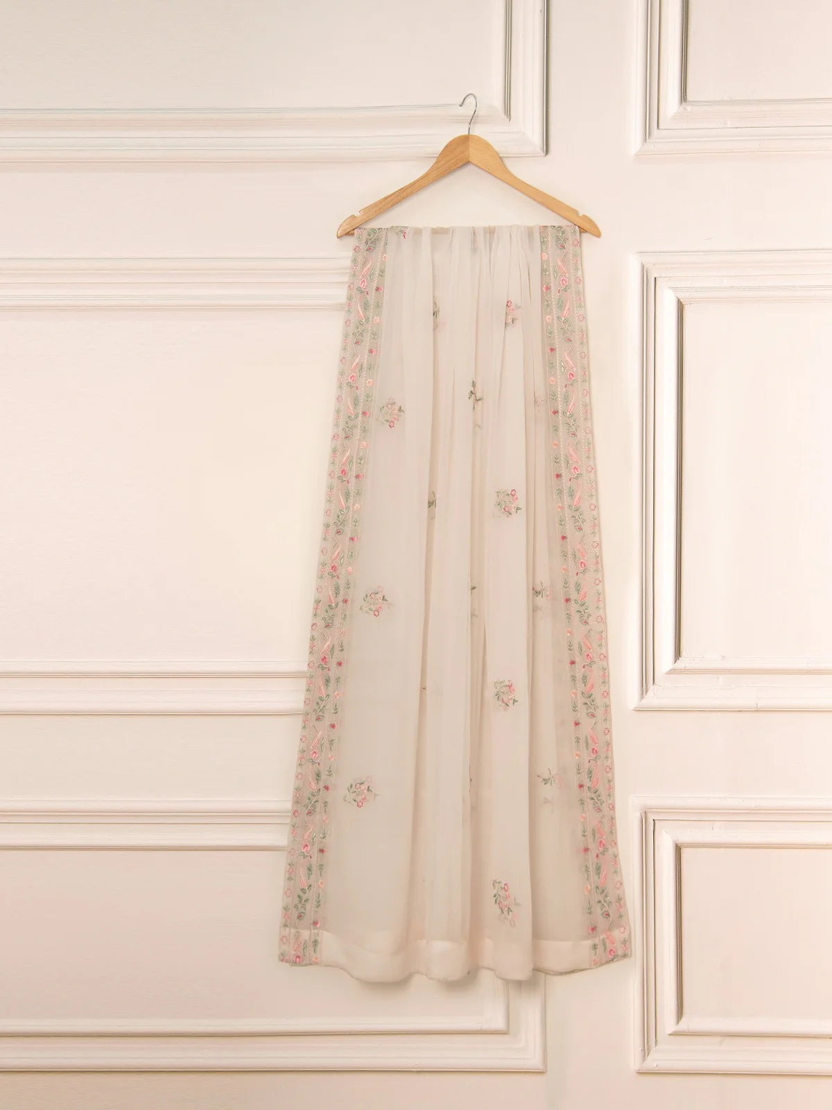 Off White Heavily Embroidered Chiffon Suit