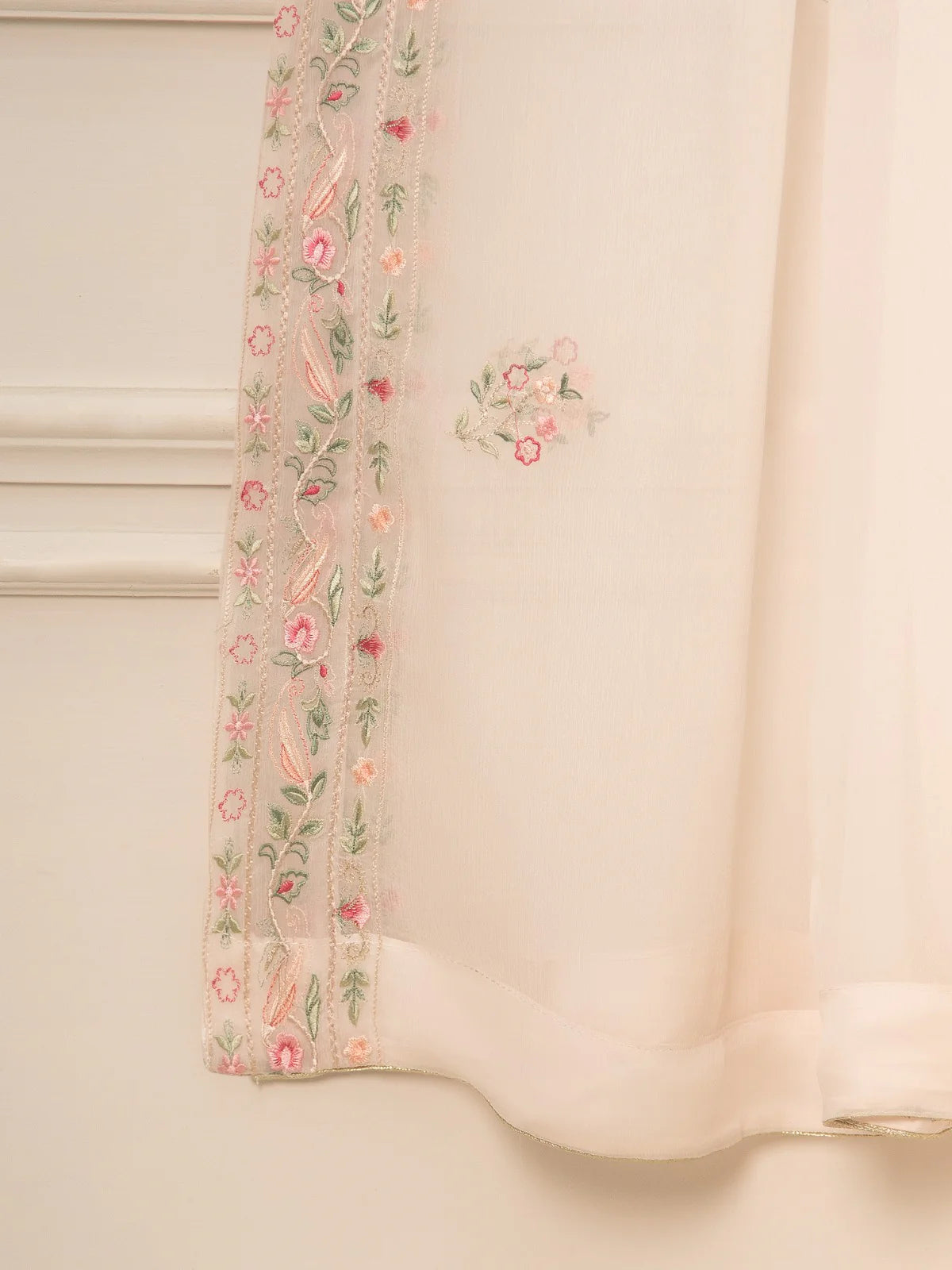 Off White Heavily Embroidered Chiffon Suit