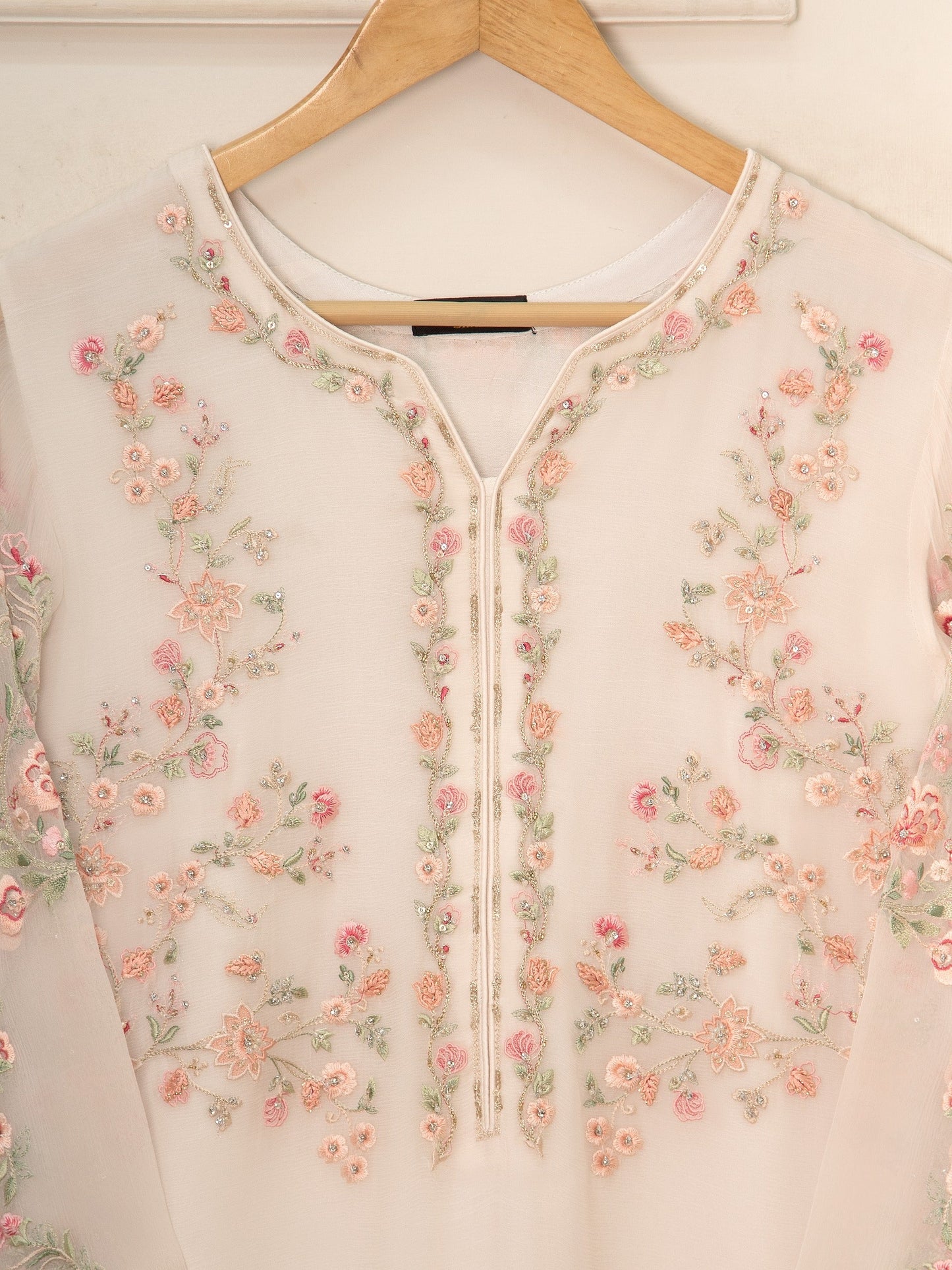 Off White Heavily Embroidered Chiffon Suit