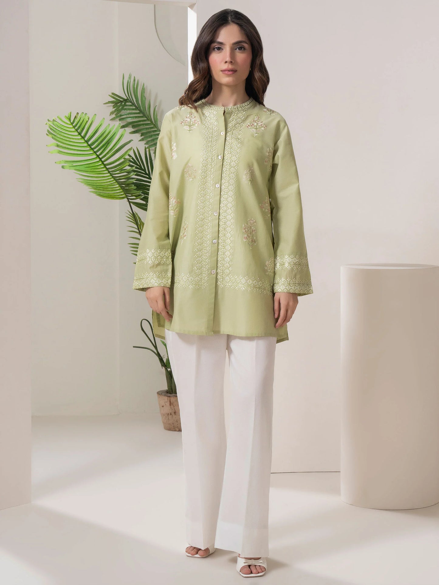 Green Embroidered Lawn Shirt