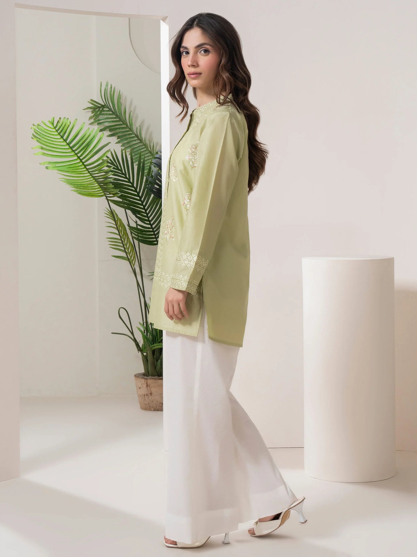 Green Embroidered Lawn Shirt