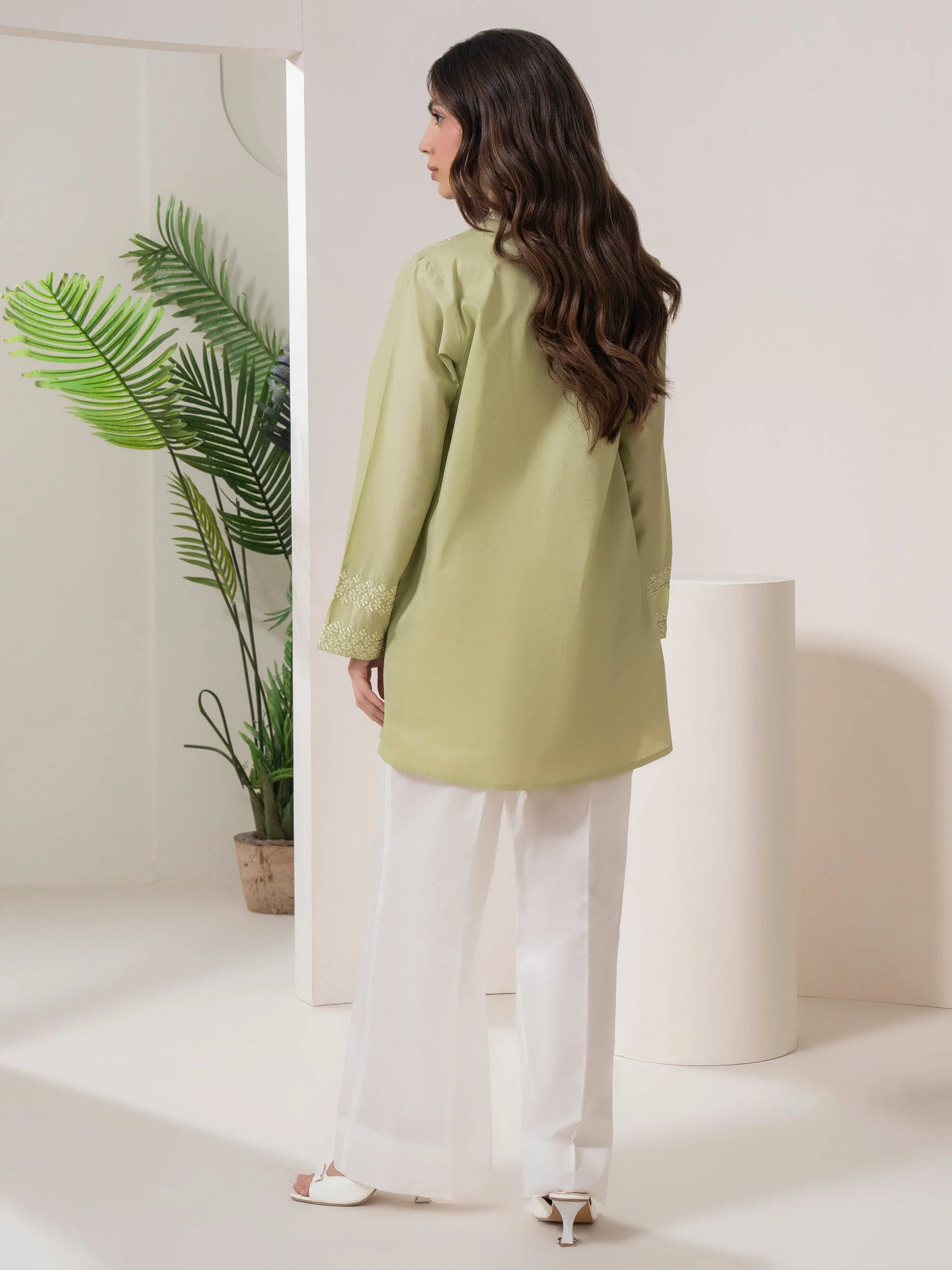 Green Embroidered Lawn Shirt