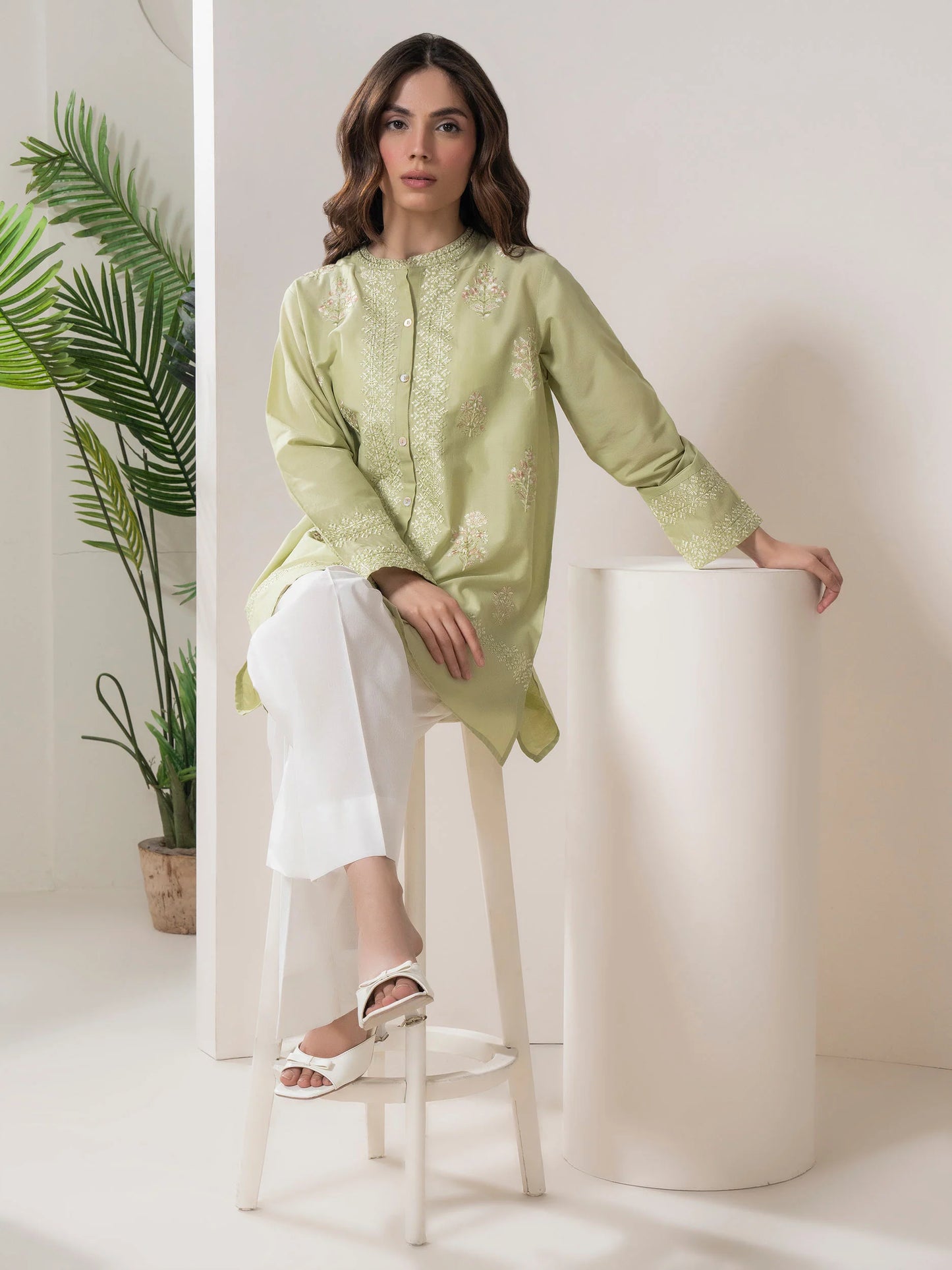 Green Embroidered Lawn Shirt