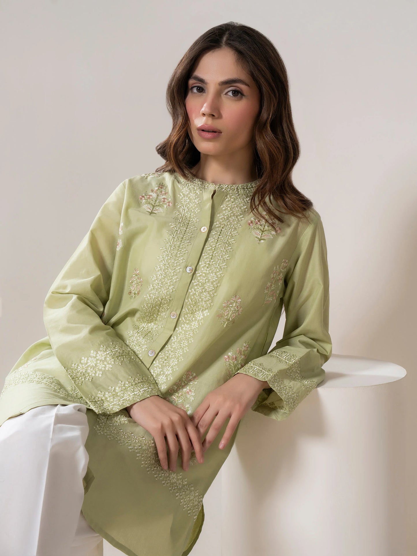 Green Embroidered Lawn Shirt