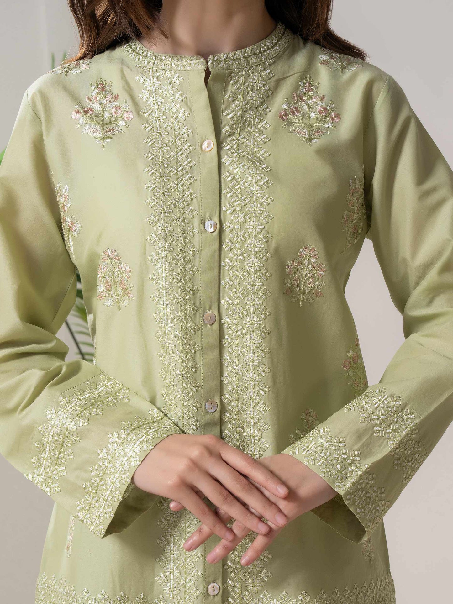Green Embroidered Lawn Shirt