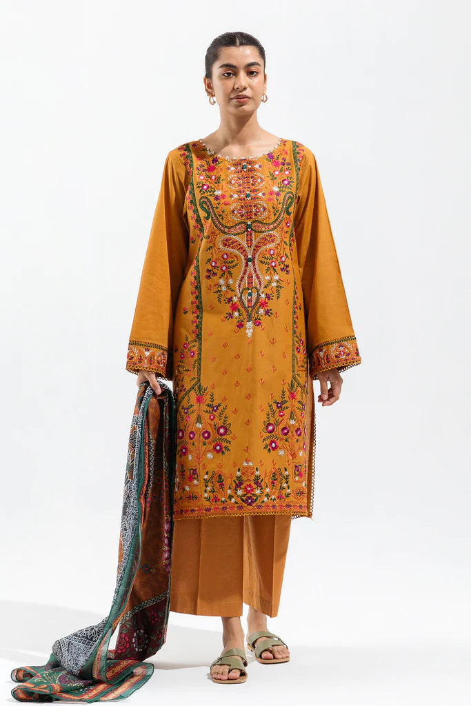 Mustard Embroidered Multi Naps Suit