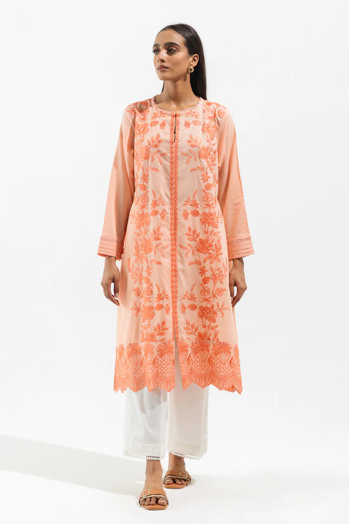 Peach Embroidered Lawn Shirt