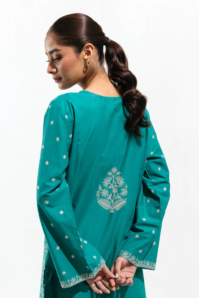Aqua Embroidered Lawn Shirt