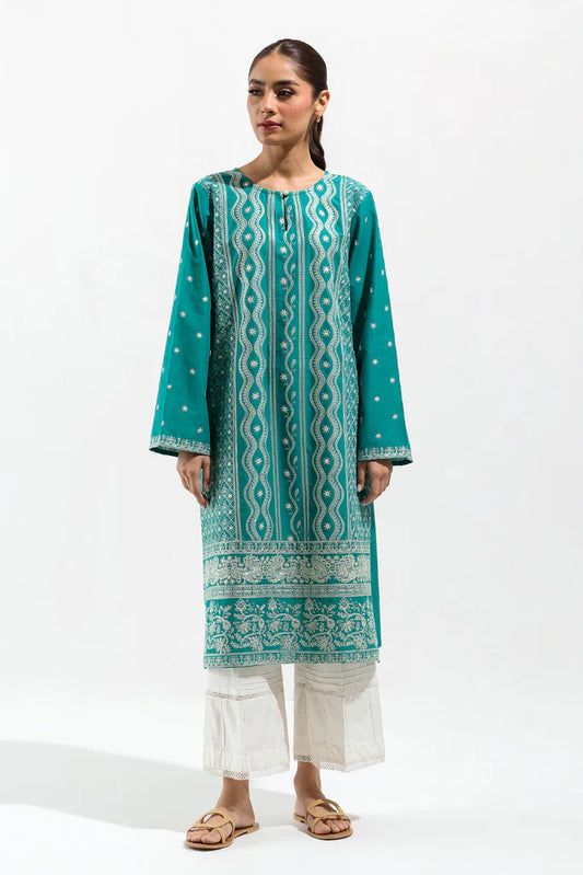 Aqua Embroidered Lawn Shirt