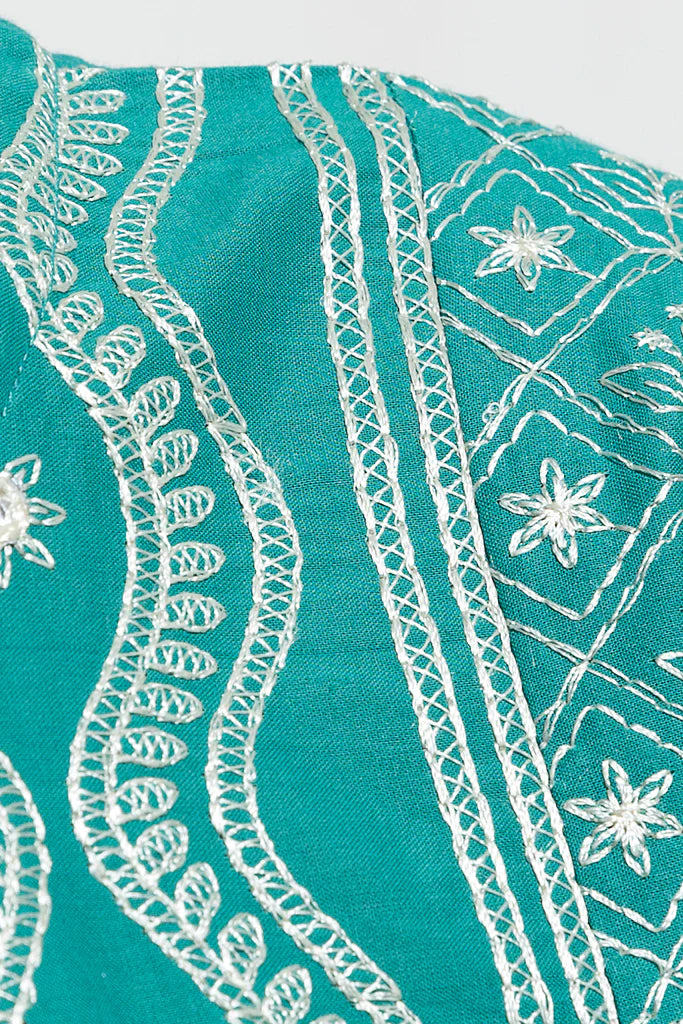 Aqua Embroidered Lawn Shirt