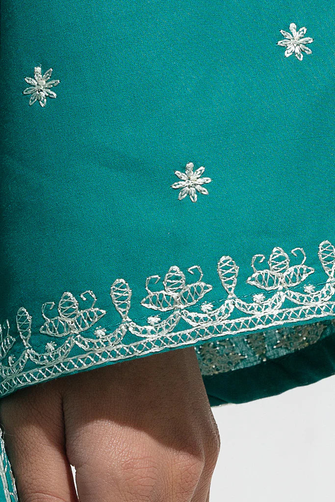 Aqua Embroidered Lawn Shirt