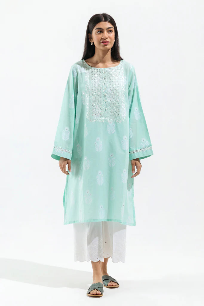 Aqua Embroidered Lawn Shirt