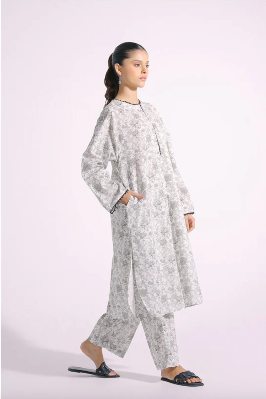 Monochrome printed lawn suit