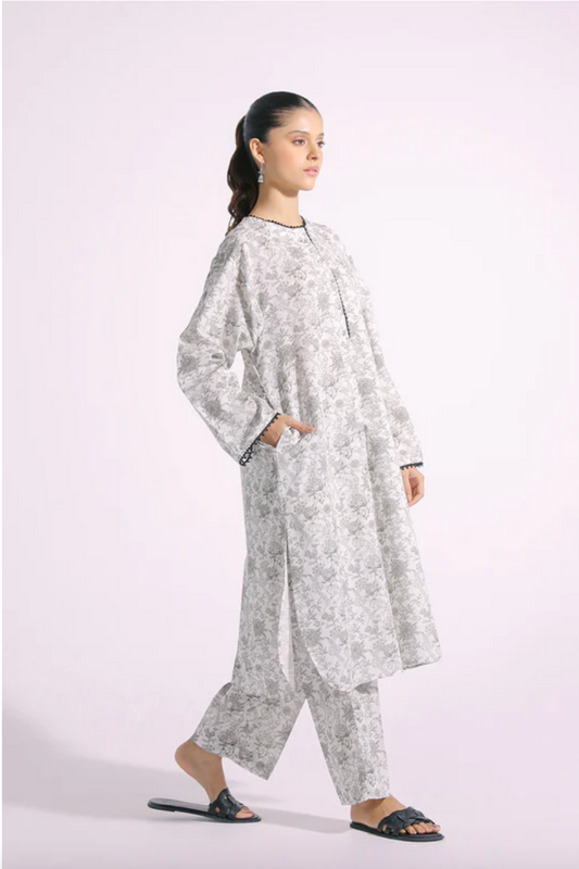 Monochrome printed lawn suit