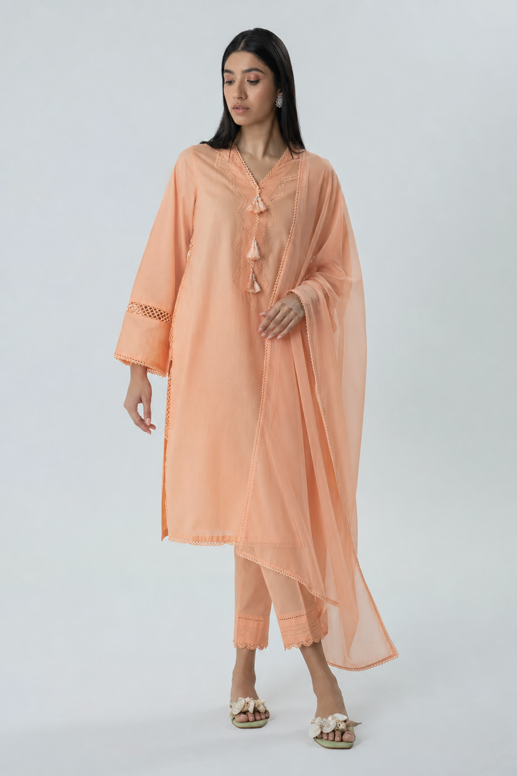 Peach Lawn Suit