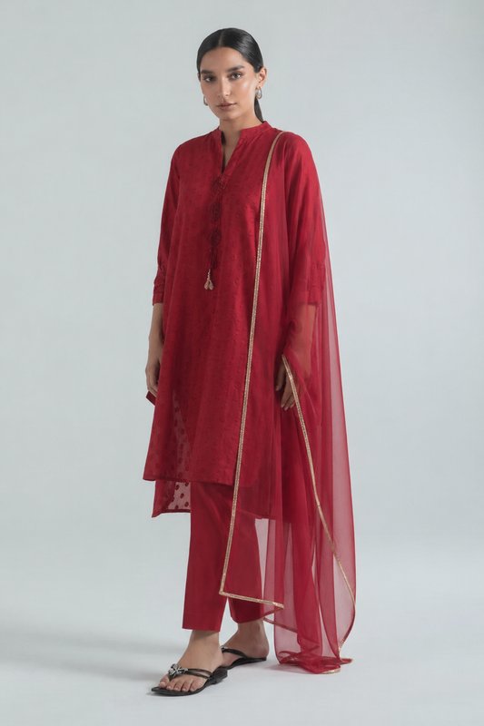 Red Jacquard Suit