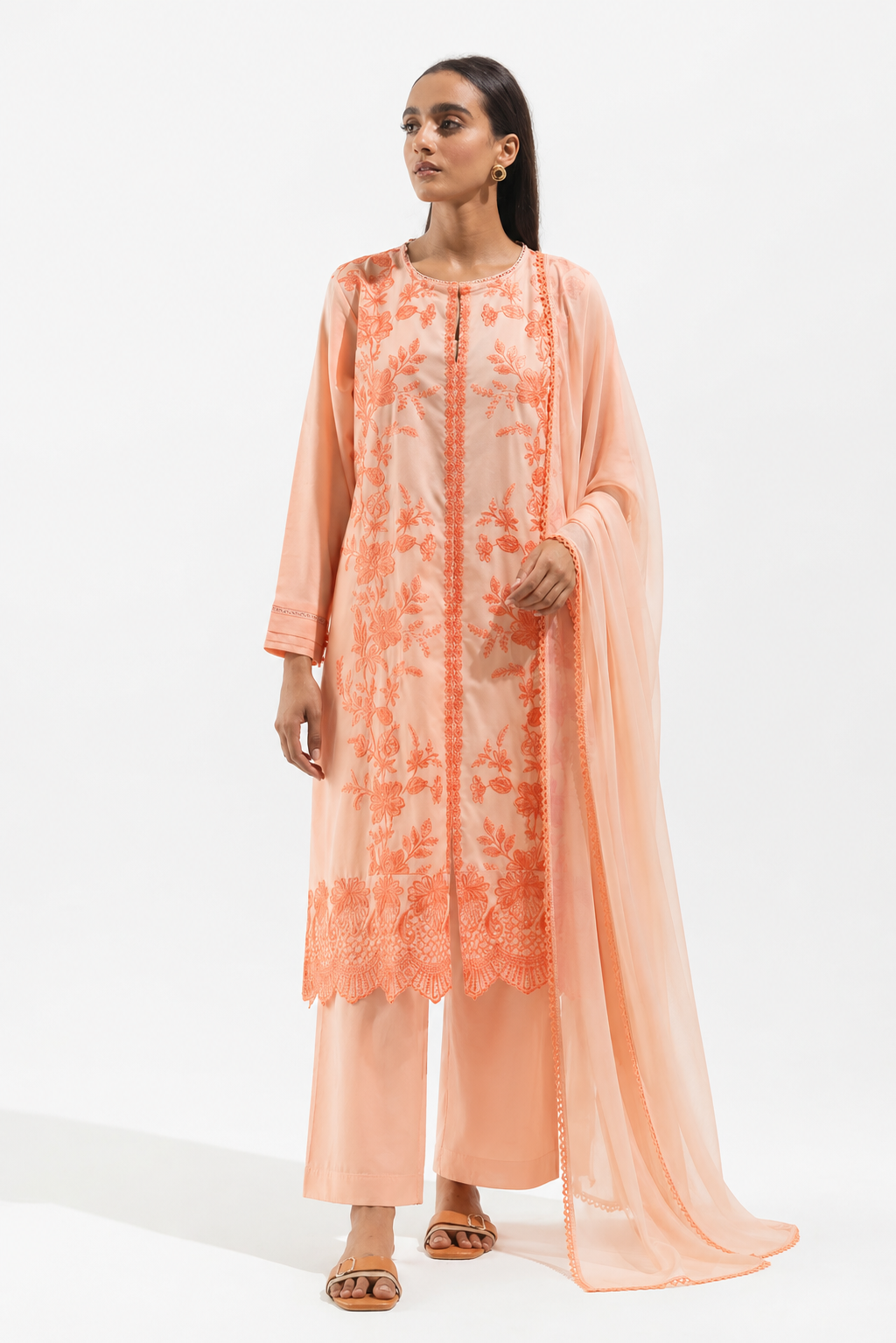 Peach Embroidered Lawn Suit
