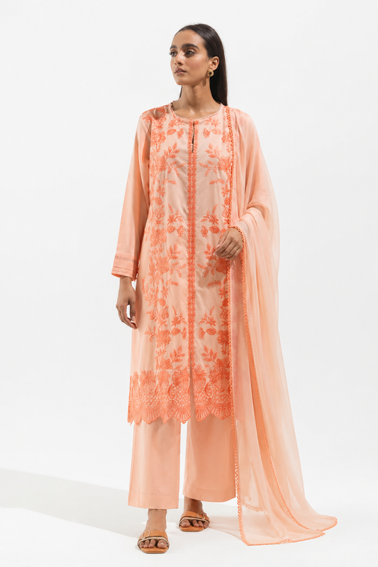 Peach Embroidered Lawn Suit
