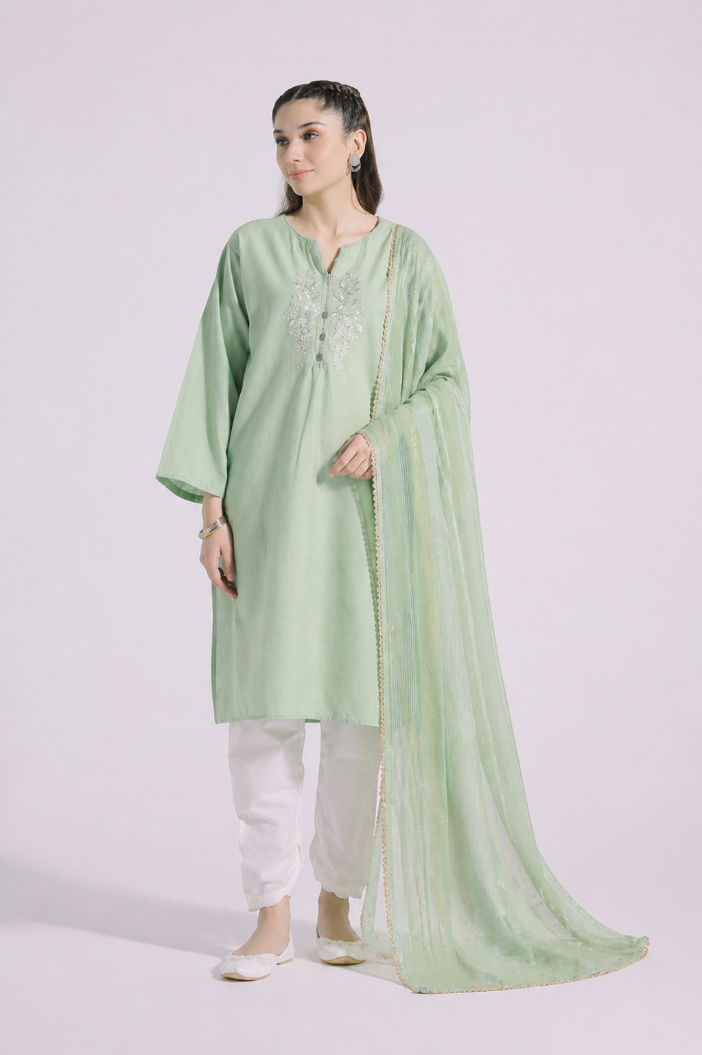 Embroidered Cotton Shirt with Dupatta