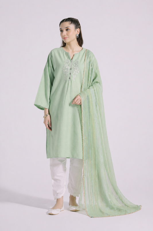 Embroidered Cotton Shirt with Dupatta