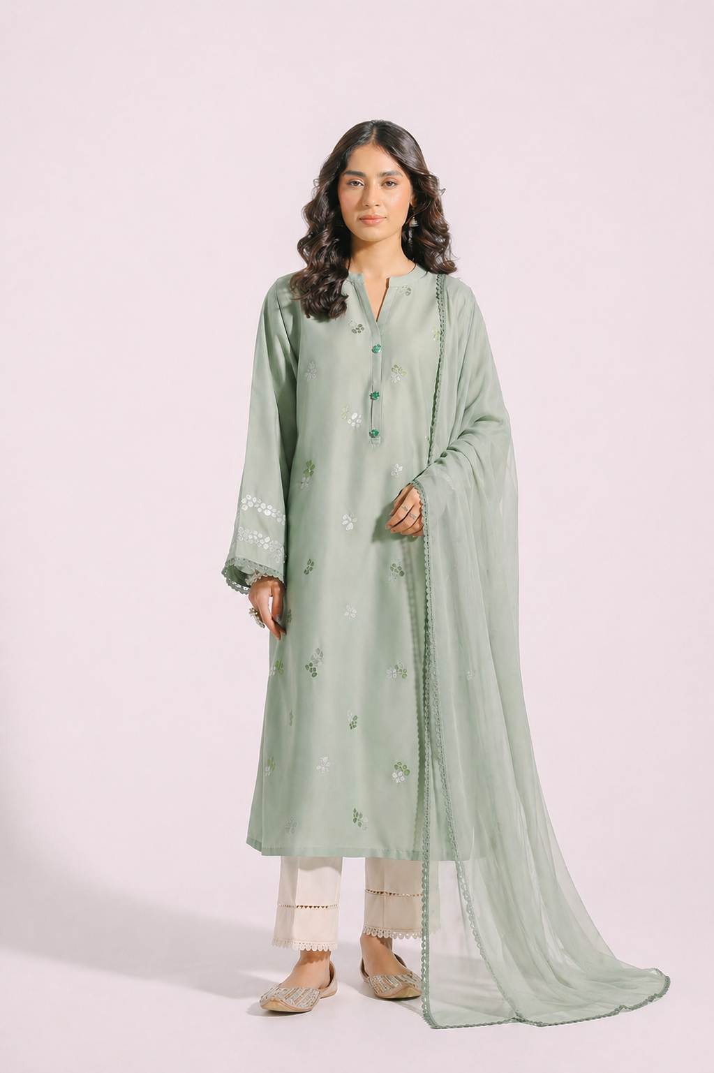 Green embroidered kurta