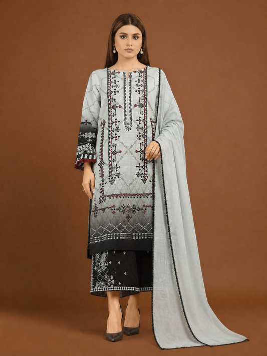 Light Grey Embroidered Khaddar Suit