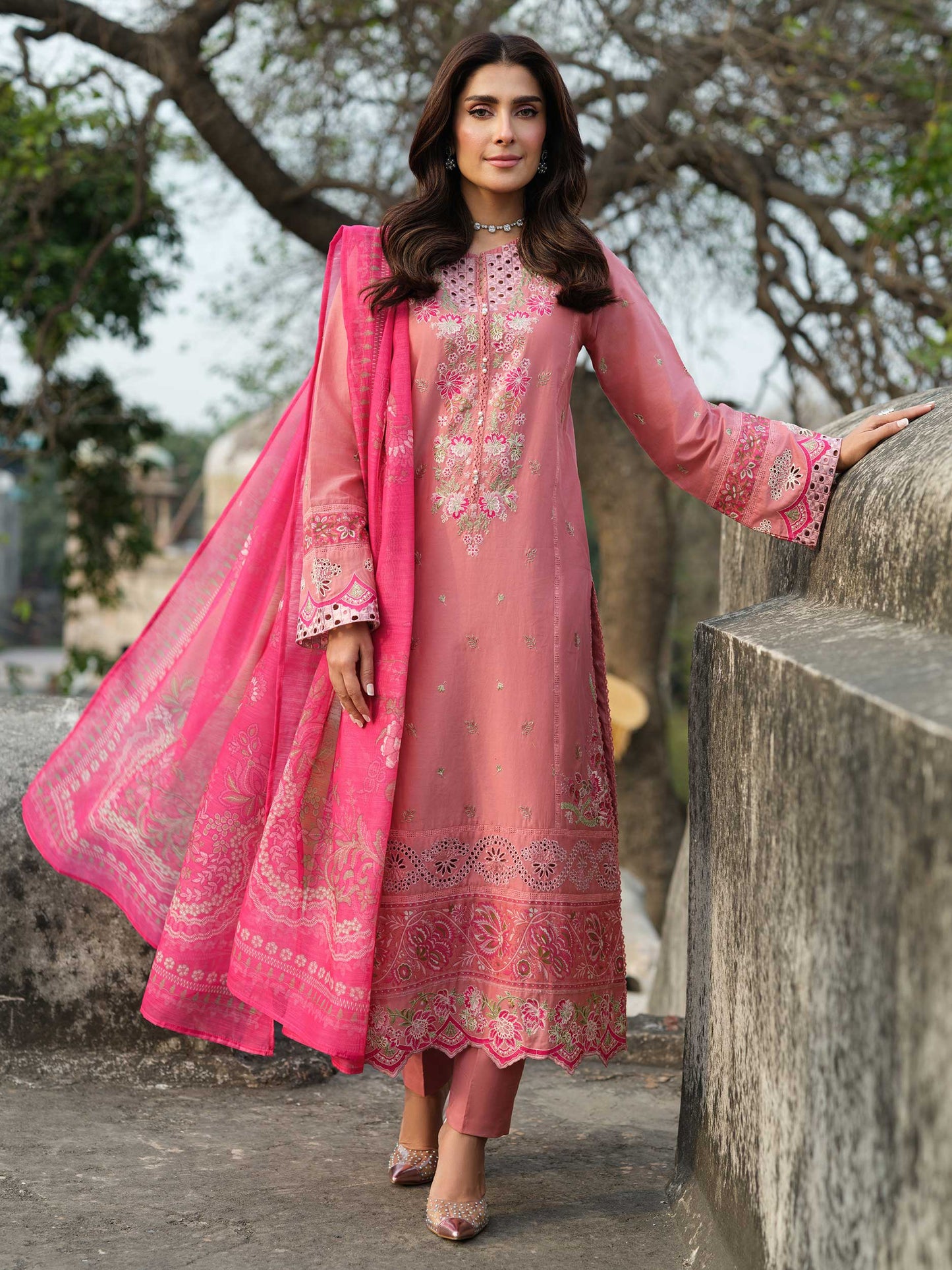 Pink Embroidered Lawn Suit