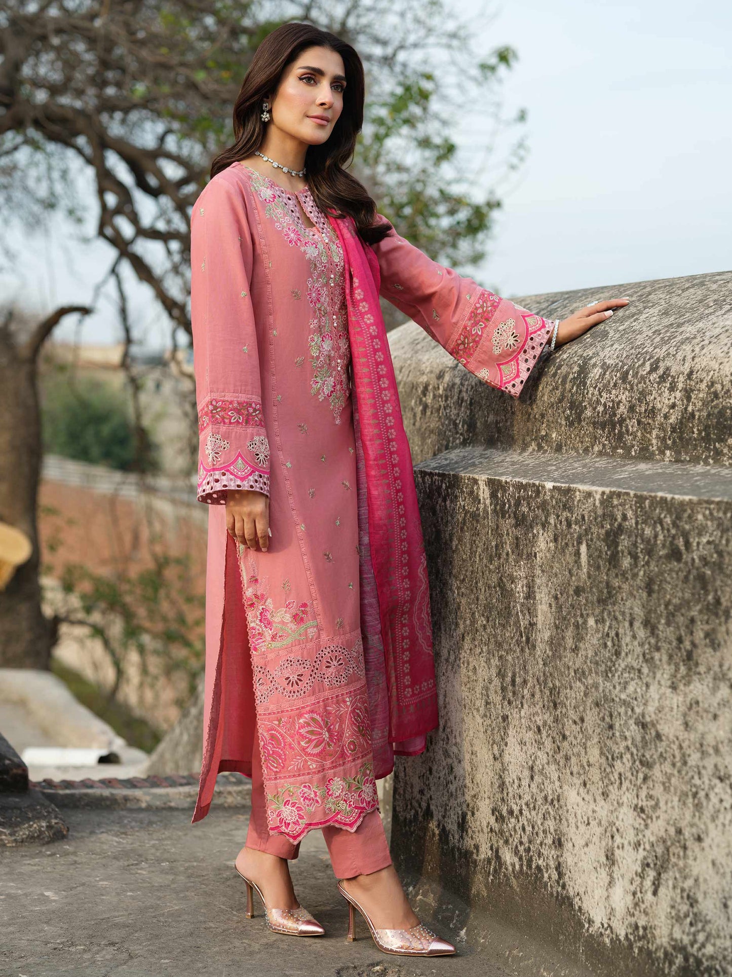 Pink Embroidered Lawn Suit