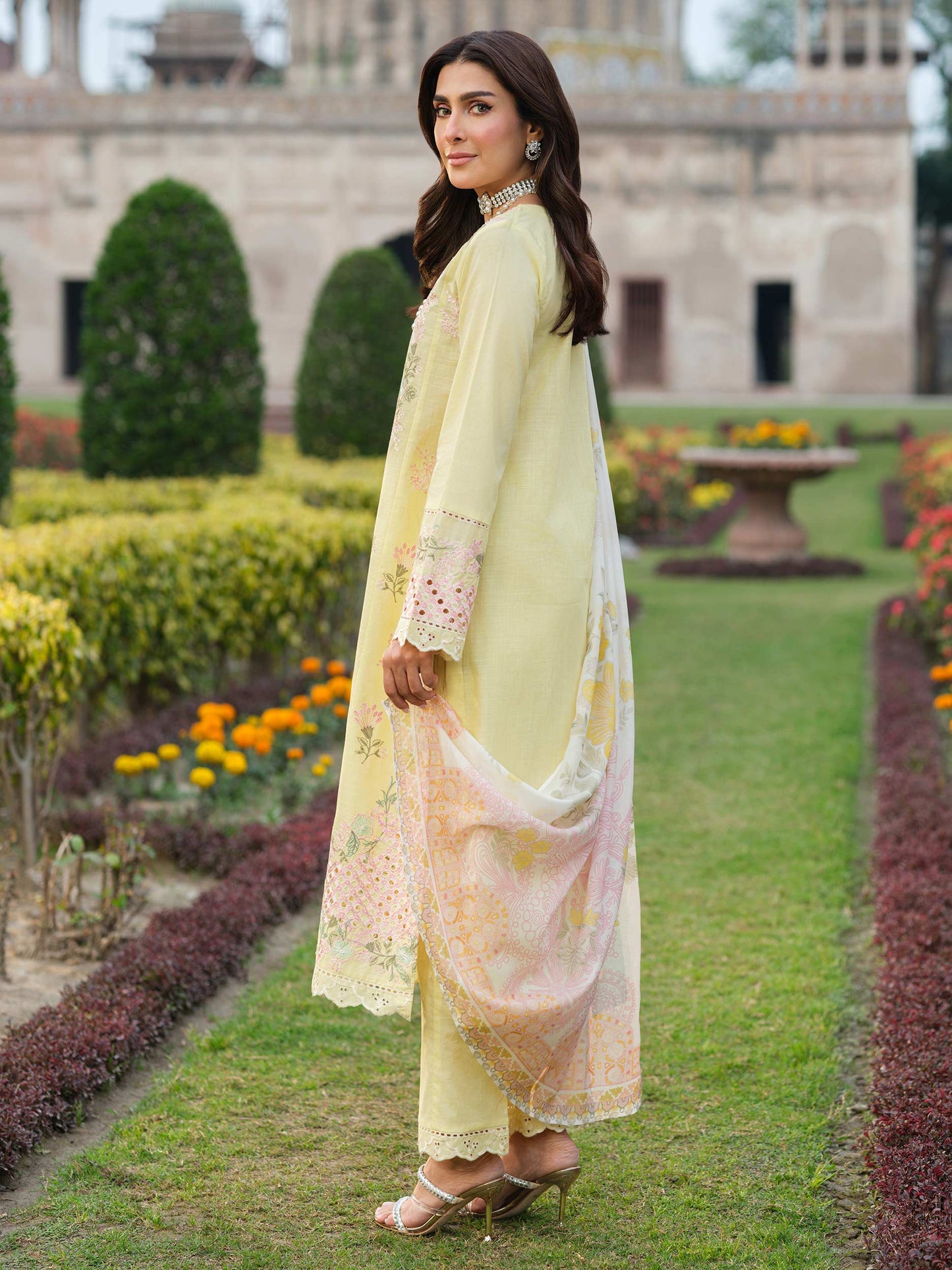 Lemon Embroidered Lawn Suit