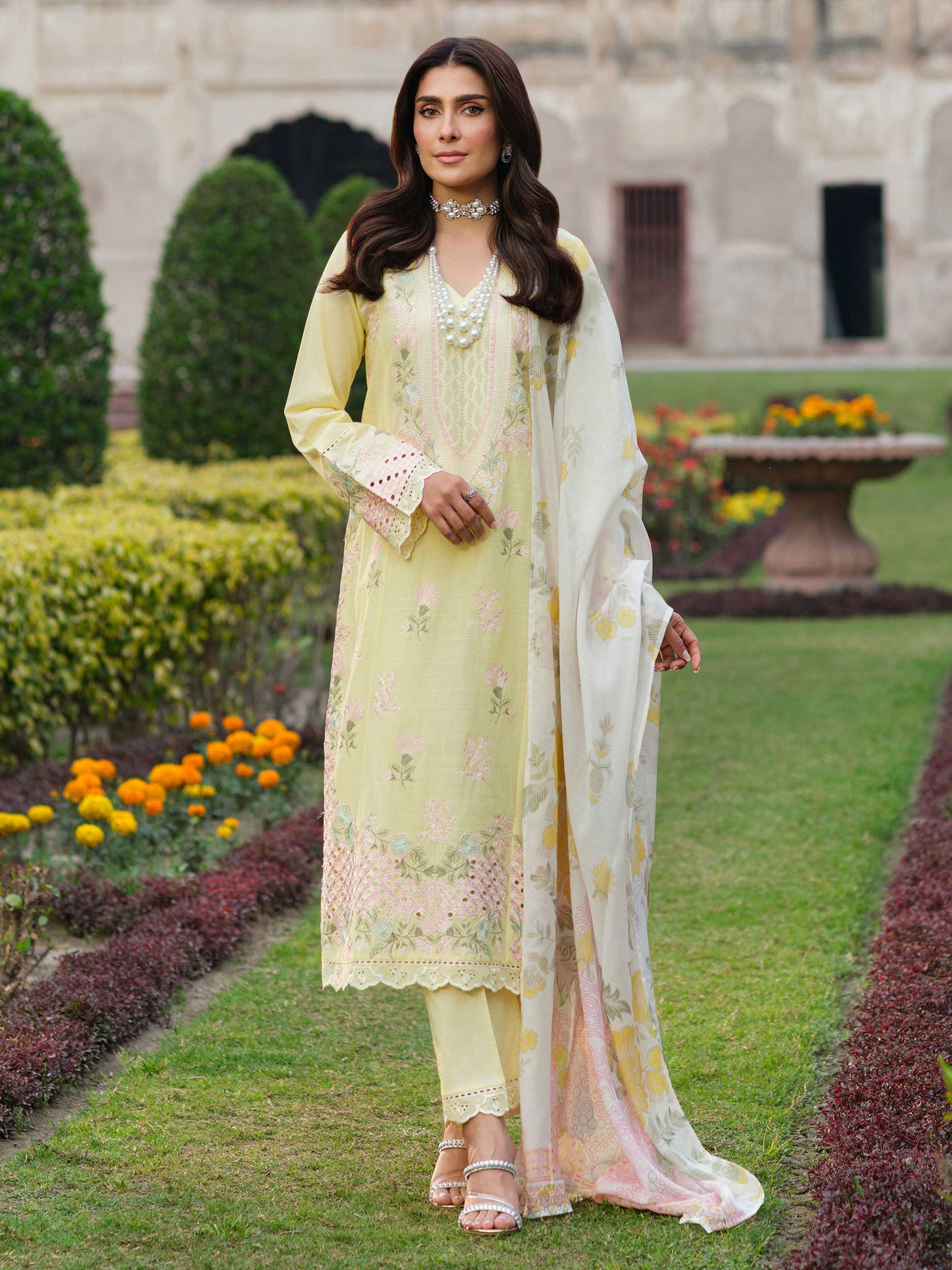 Lemon Embroidered Lawn Suit