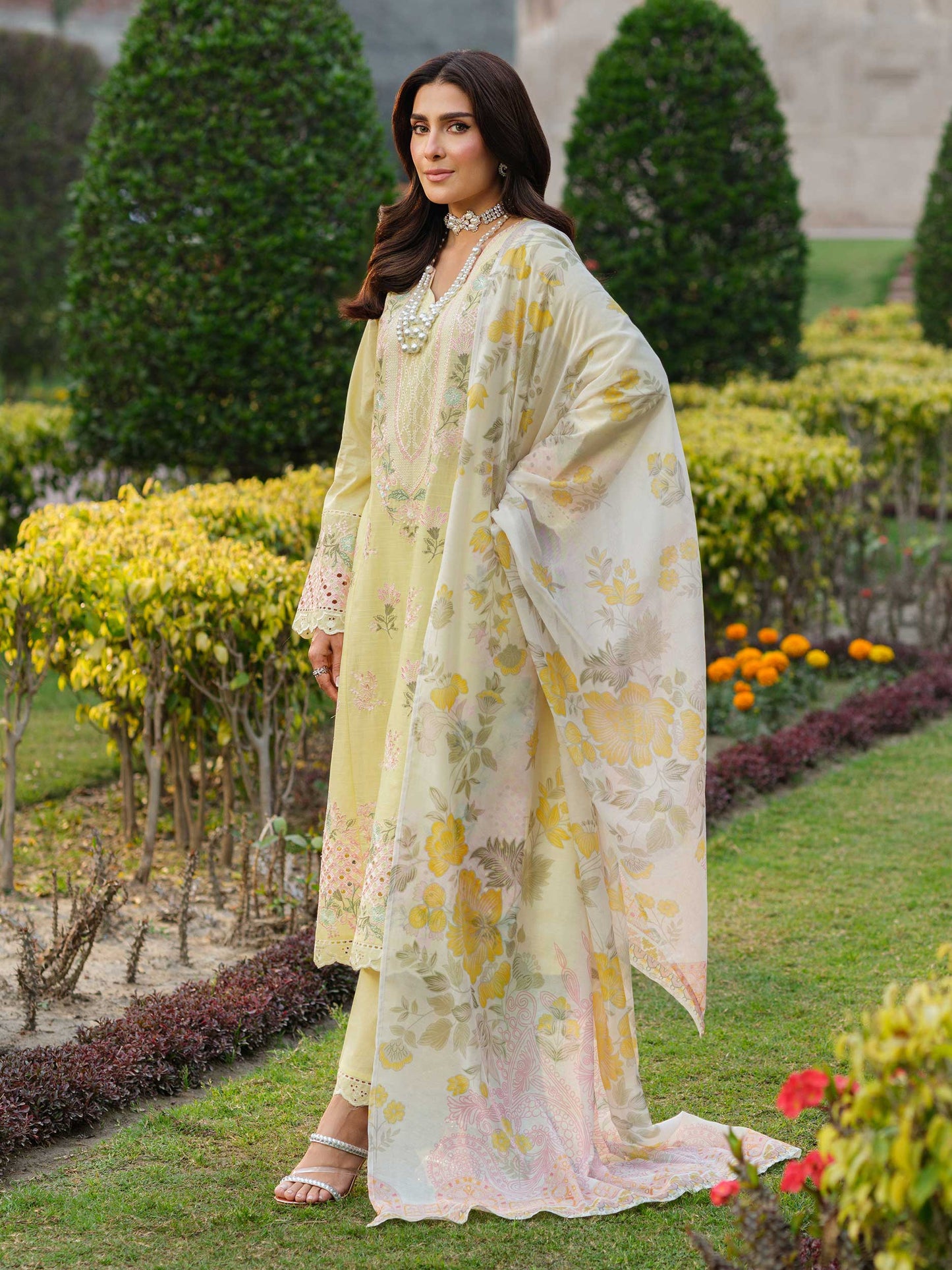 Lemon Embroidered Lawn Suit