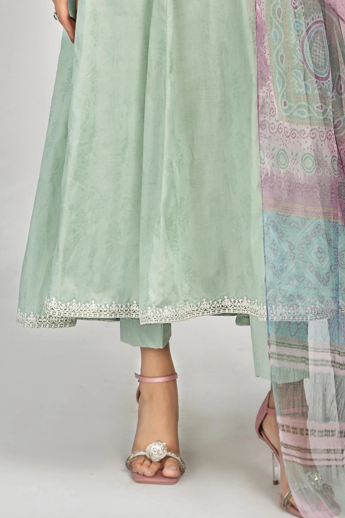 Green embroidered lawn suit