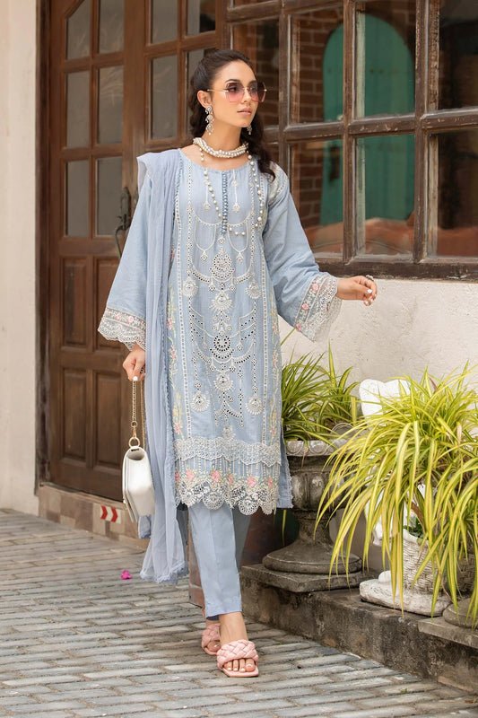 Blue embroidered lawn suit