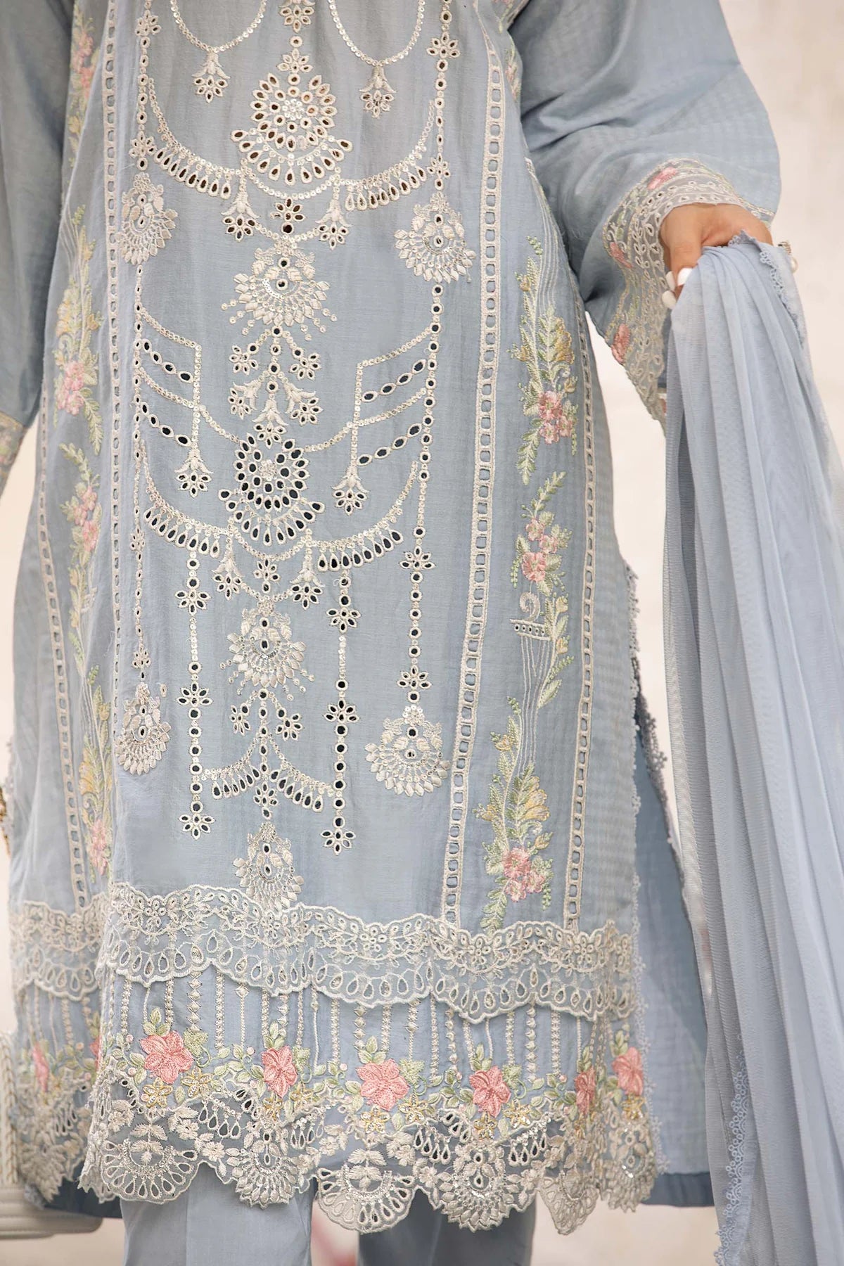 Blue embroidered lawn suit