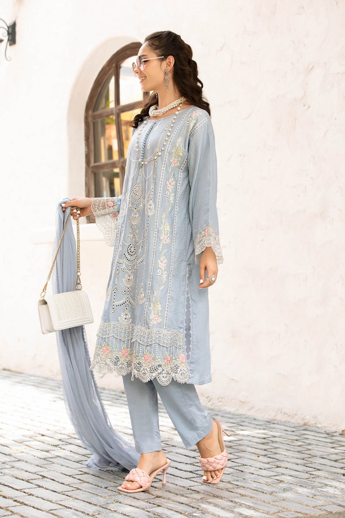 Blue embroidered lawn suit